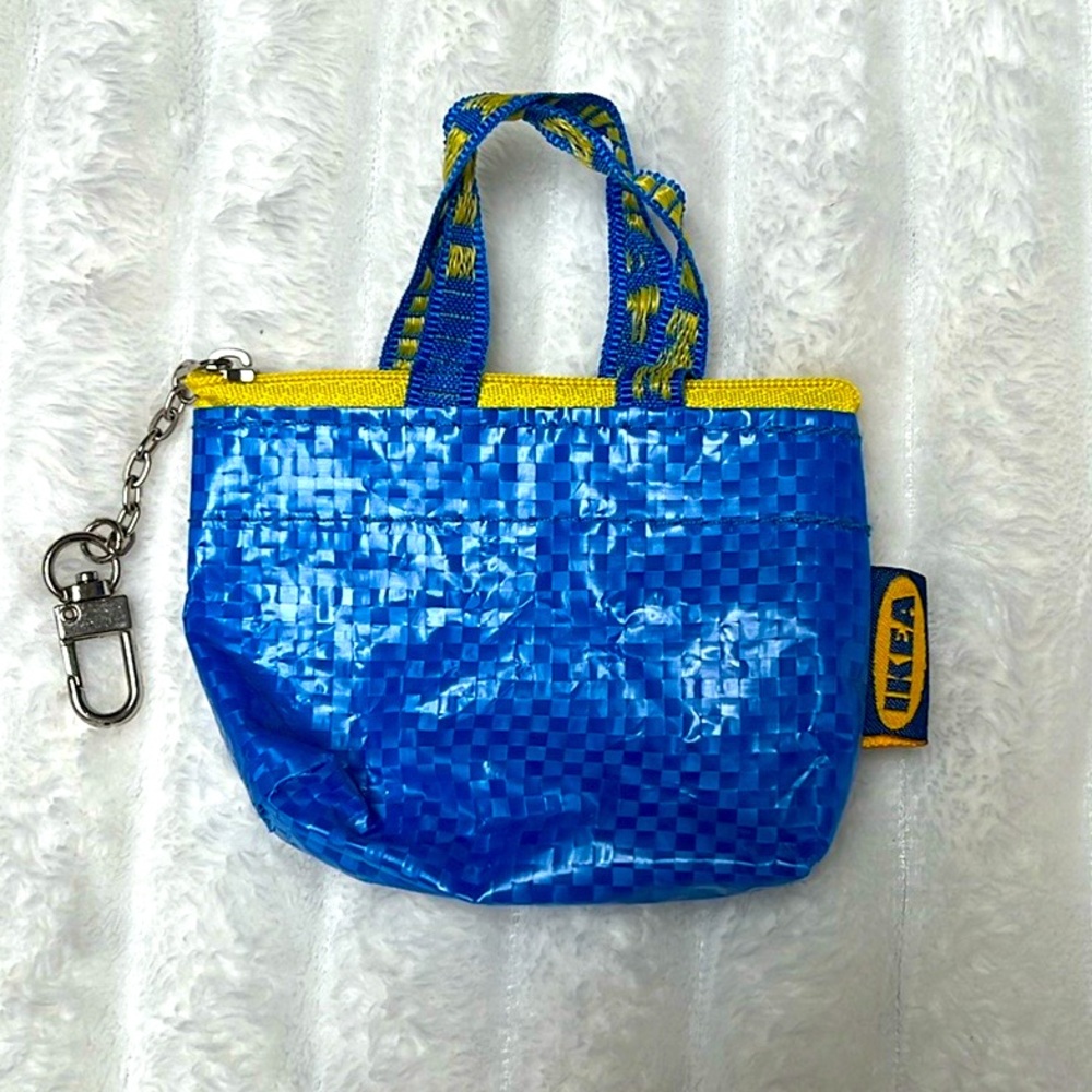 IKEA key chain blue zipper mini bag keychain coin purse
